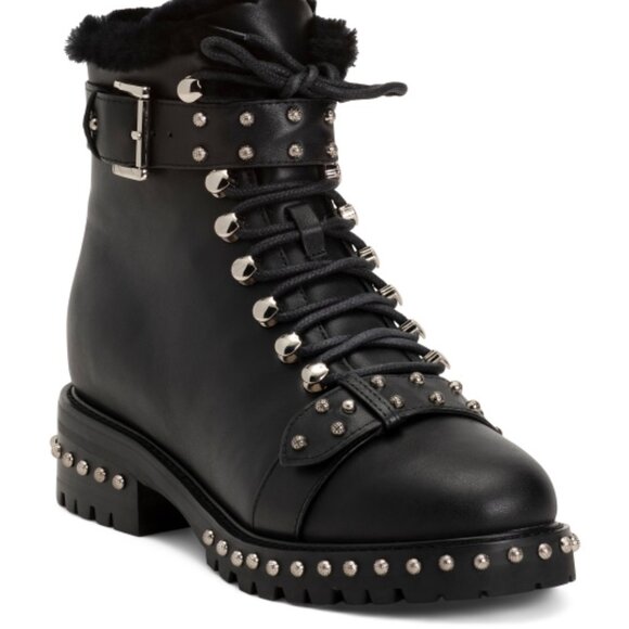 NEW LOLA CRUZ Leather studded fur lining Booties in black for women 725 10j5 - Picture 4 of 5